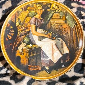 Norman Rockwell Decorative Plate - Gold, Brown, Cream, White